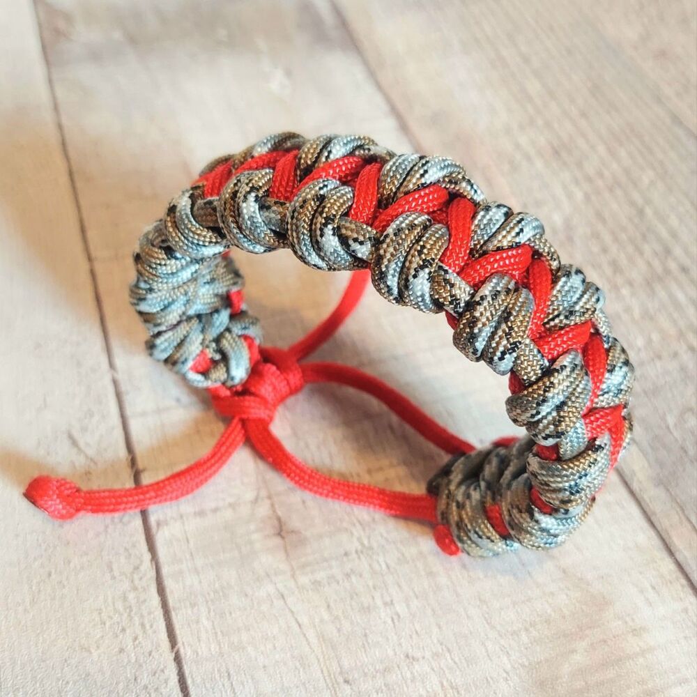Handmade Paracord Bracelet Adjustable Red Brown Unisex